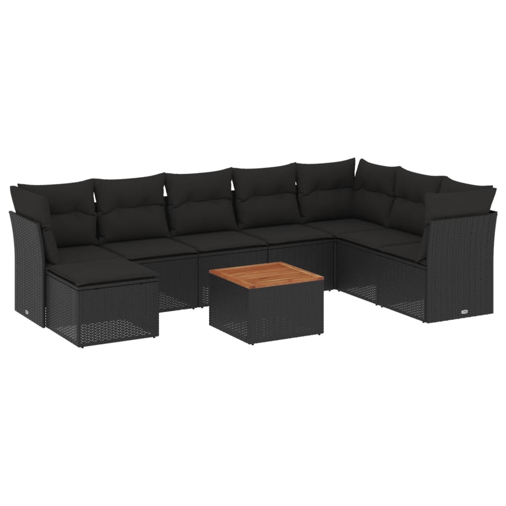 9-delige Loungeset met kussens poly rattan