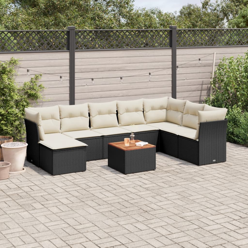 9-delige Loungeset met kussens poly rattan