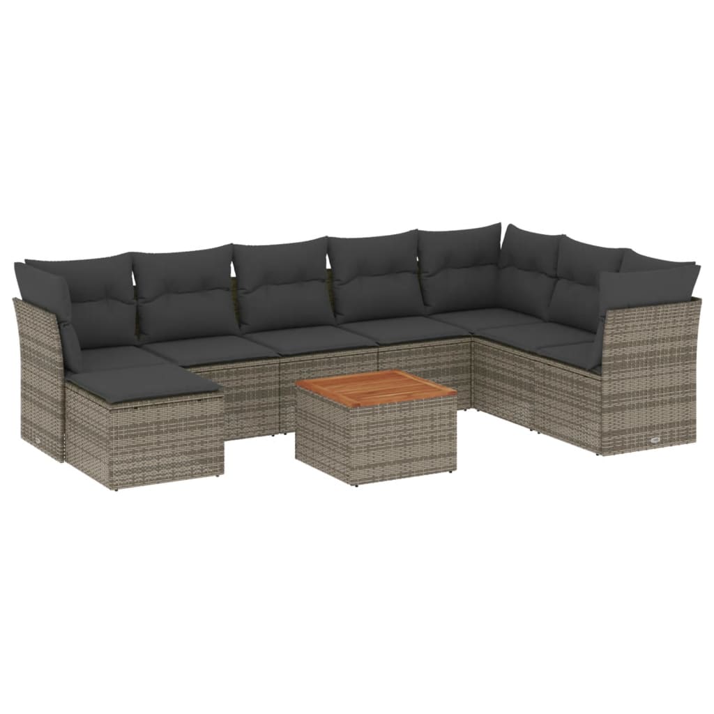 9-delige Loungeset met kussens poly rattan