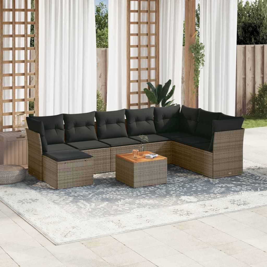 9-delige Loungeset met kussens poly rattan