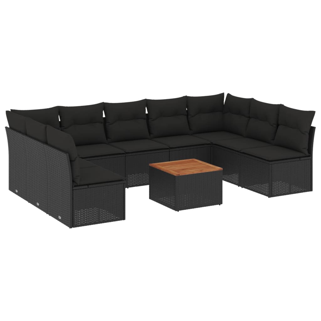 10-delige Loungeset met kussens poly rattan