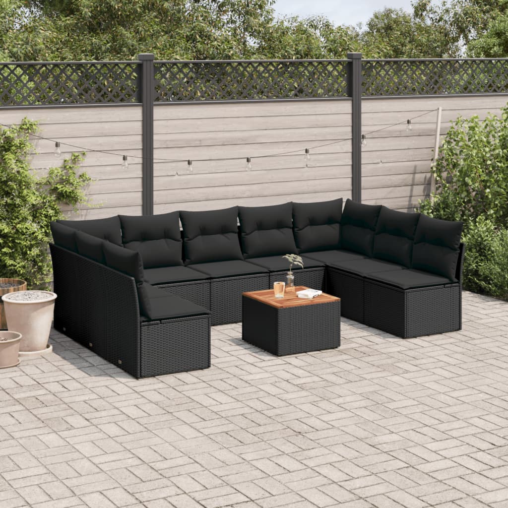 10-delige Loungeset met kussens poly rattan