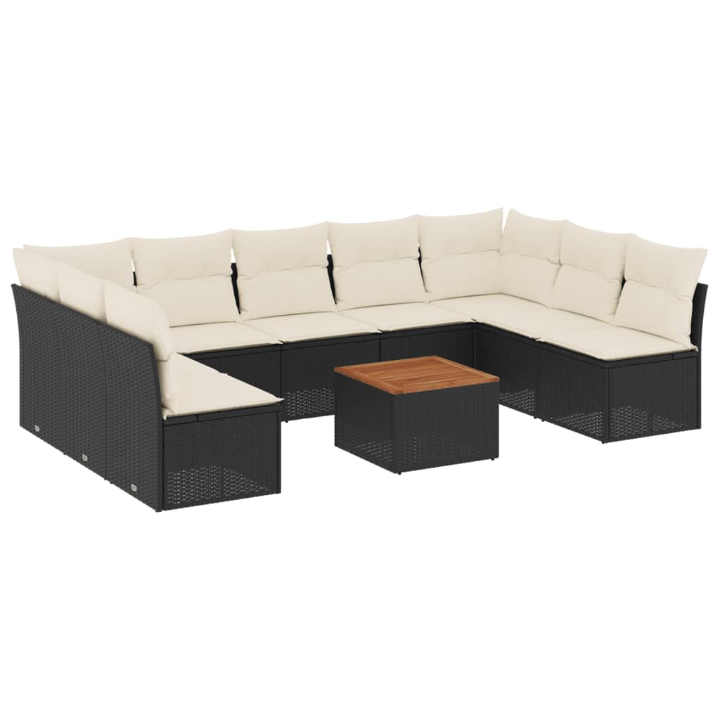 10-delige Loungeset met kussens poly rattan