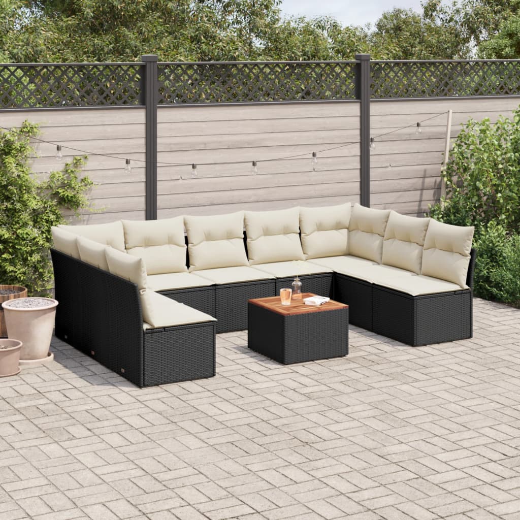 10-delige Loungeset met kussens poly rattan beige