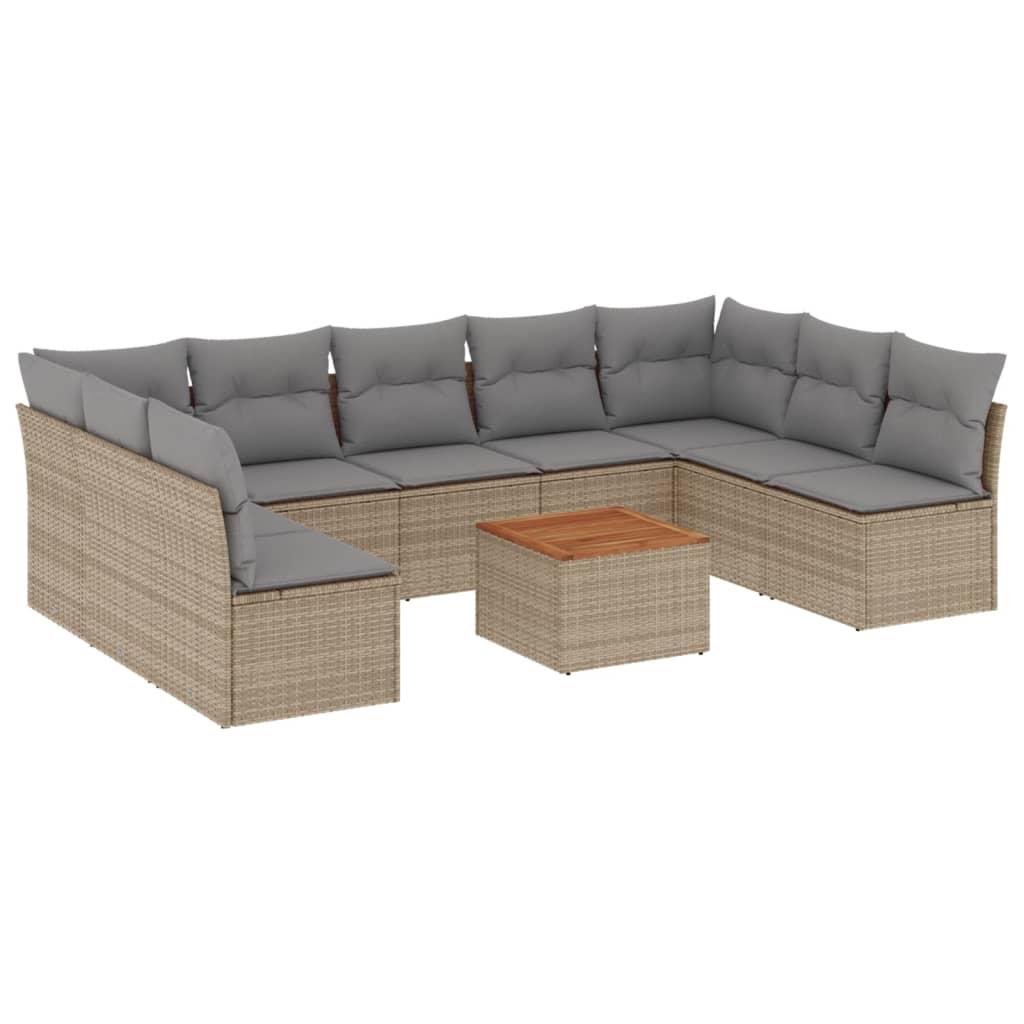 10-delige Loungeset met kussens poly rattan