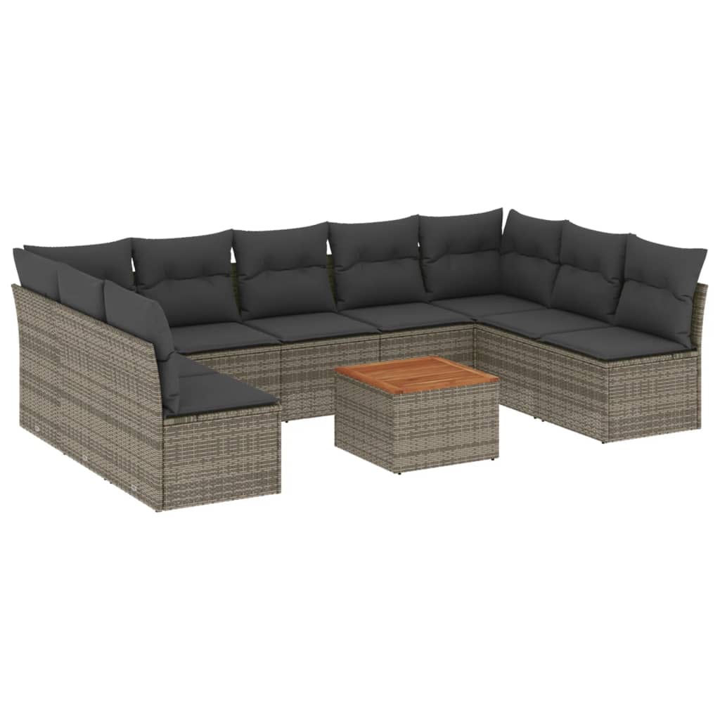 10-delige Loungeset met kussens poly rattan