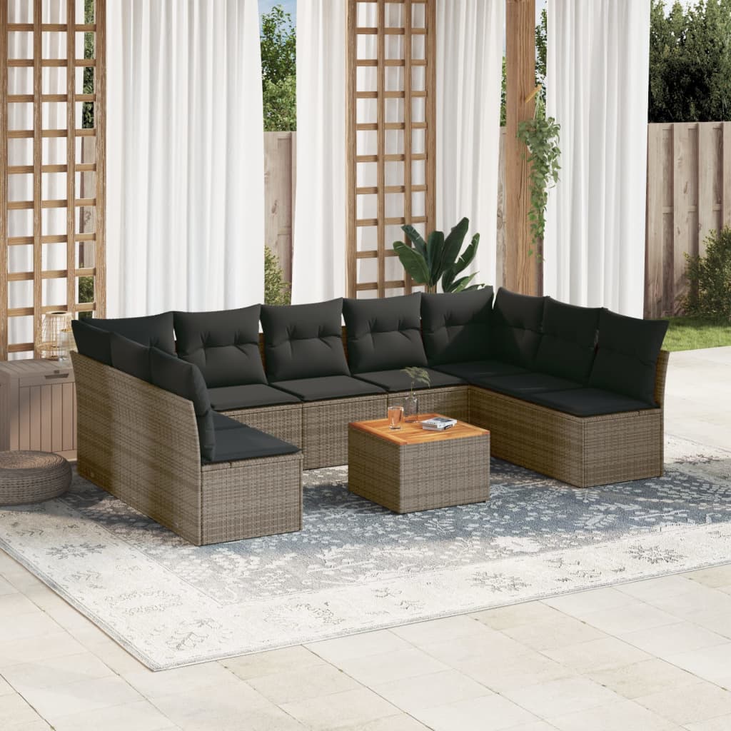 10-delige Loungeset met kussens poly rattan