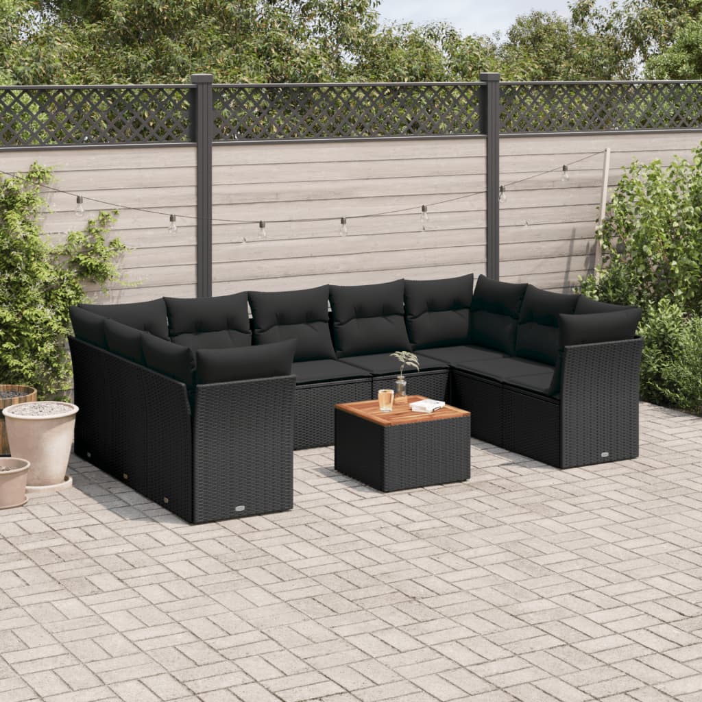 10-delige Loungeset met kussens poly rattan grijs