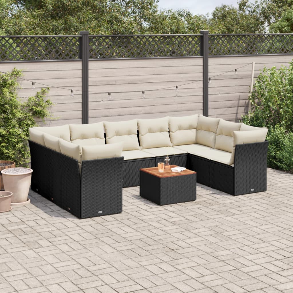 10-delige Loungeset met kussens poly rattan grijs