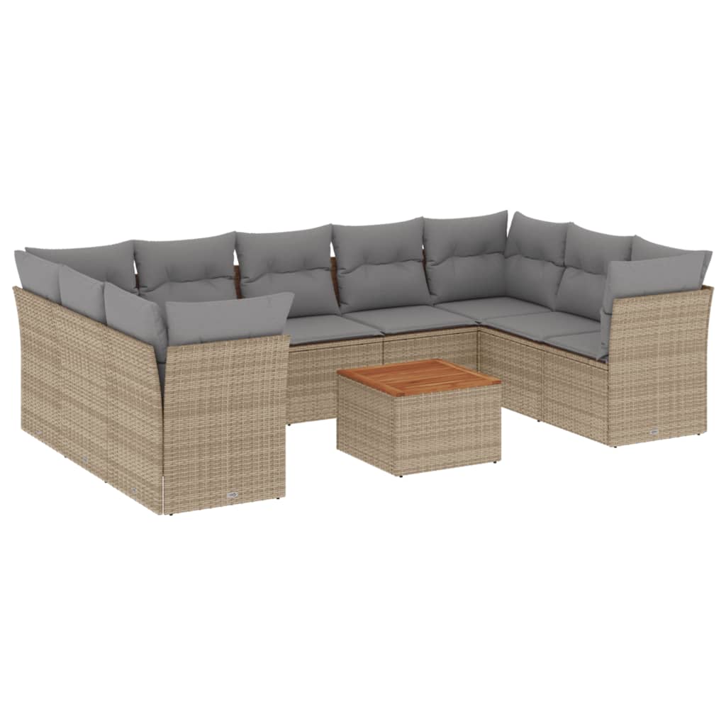 10-delige Loungeset met kussens poly rattan grijs