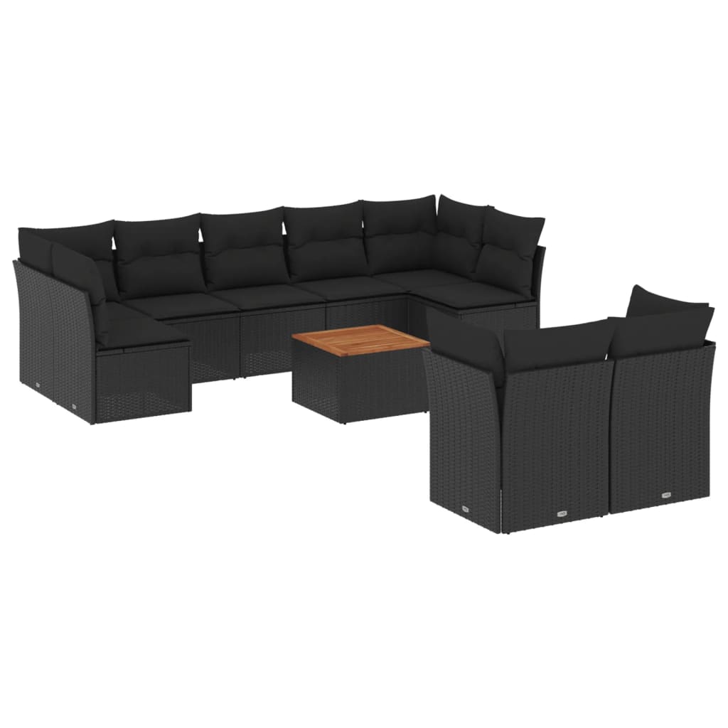 10-delige Loungeset met kussens poly rattan grijs