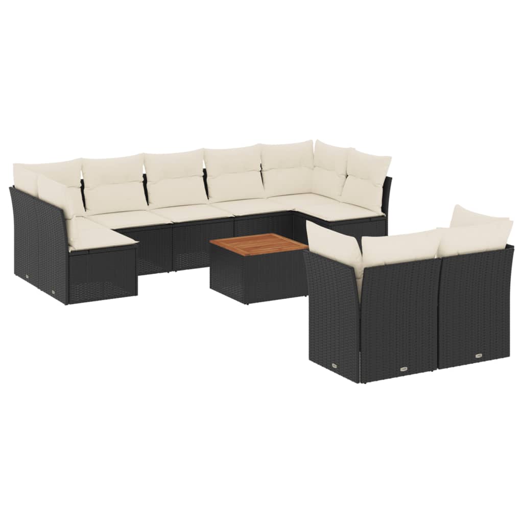 10-delige Loungeset met kussens poly rattan grijs