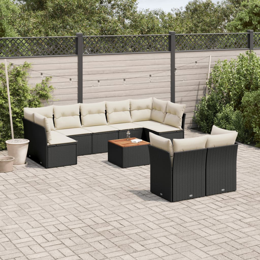 10-delige Loungeset met kussens poly rattan grijs