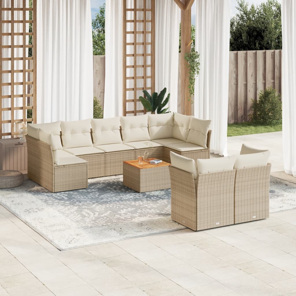 10-delige Loungeset met kussens poly rattan grijs