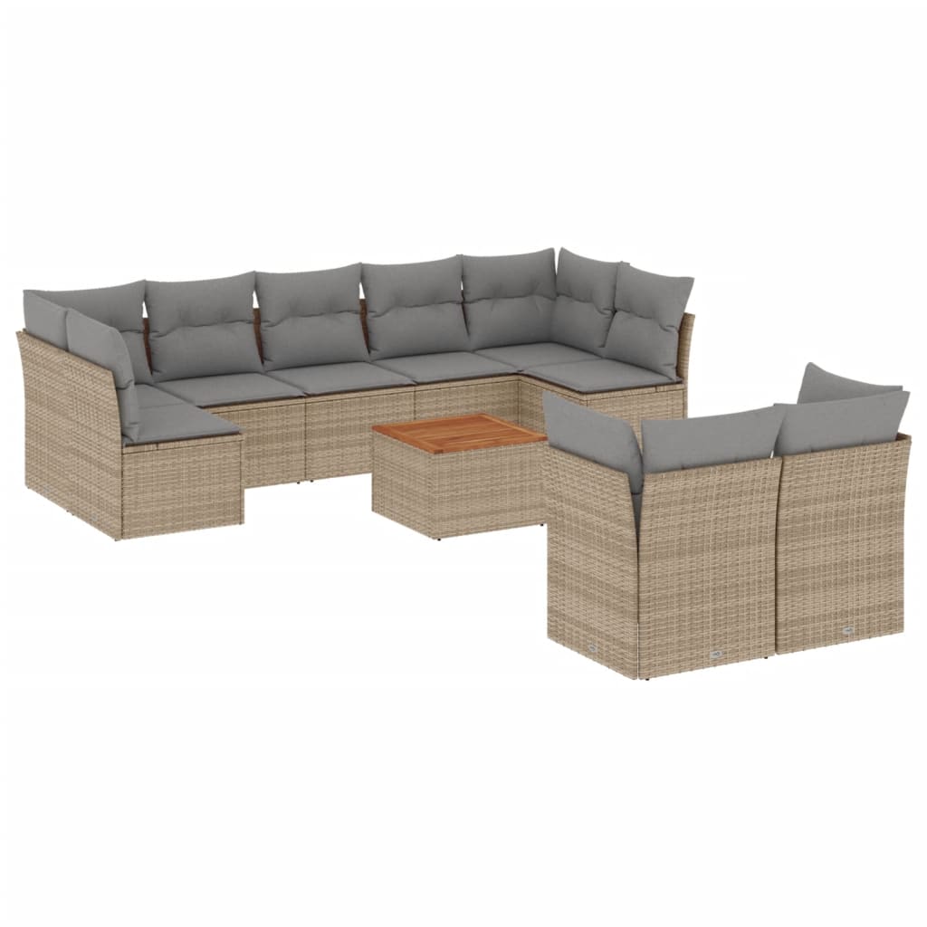 10-delige Loungeset met kussens poly rattan grijs