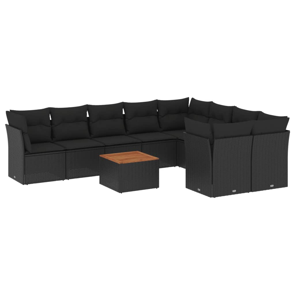 10-delige Loungeset met kussens poly rattan grijs