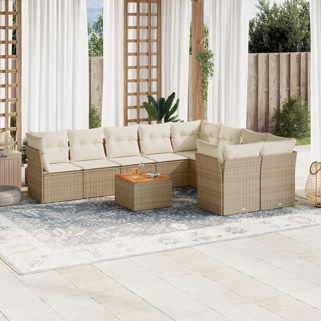 10-delige Loungeset met kussens poly rattan grijs