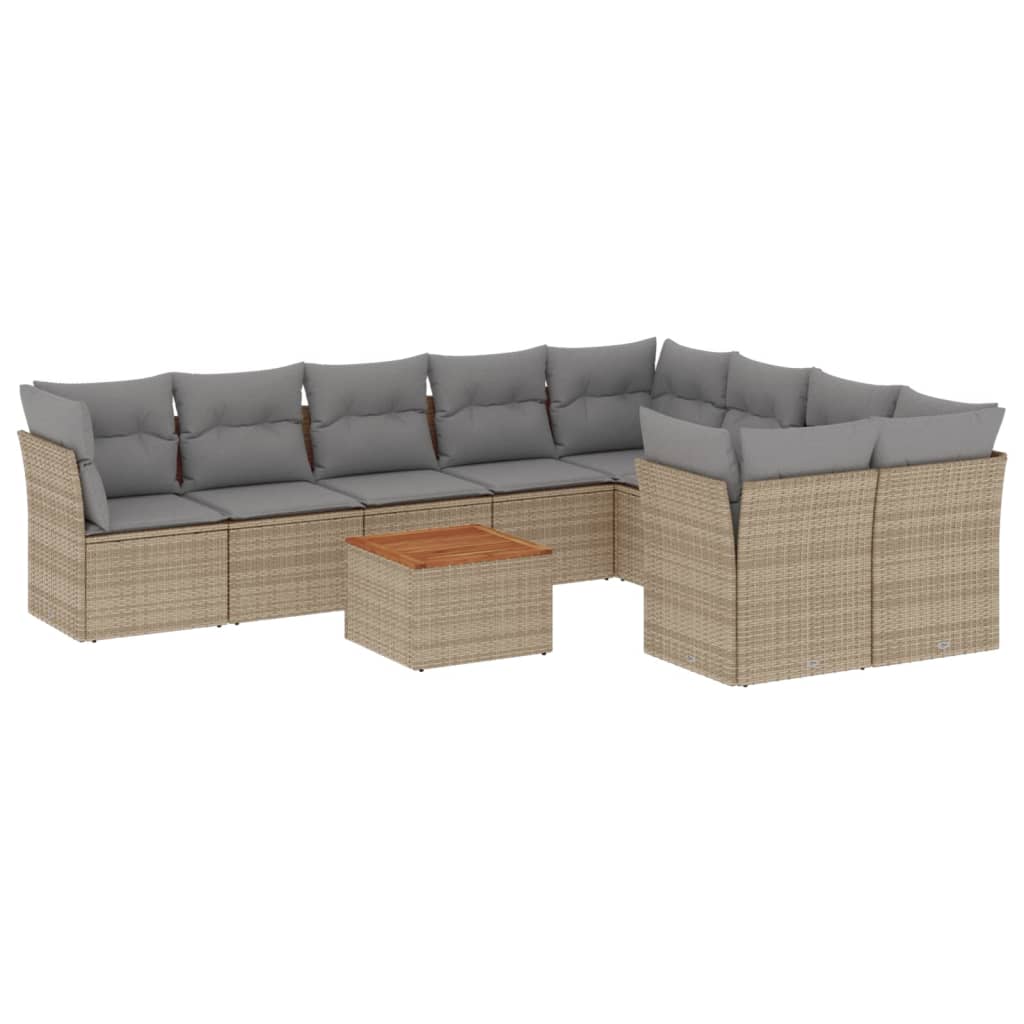 10-delige Loungeset met kussens poly rattan grijs