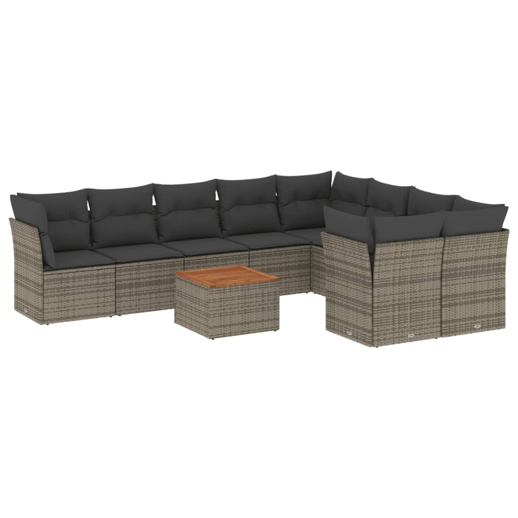 10-delige Loungeset met kussens poly rattan grijs