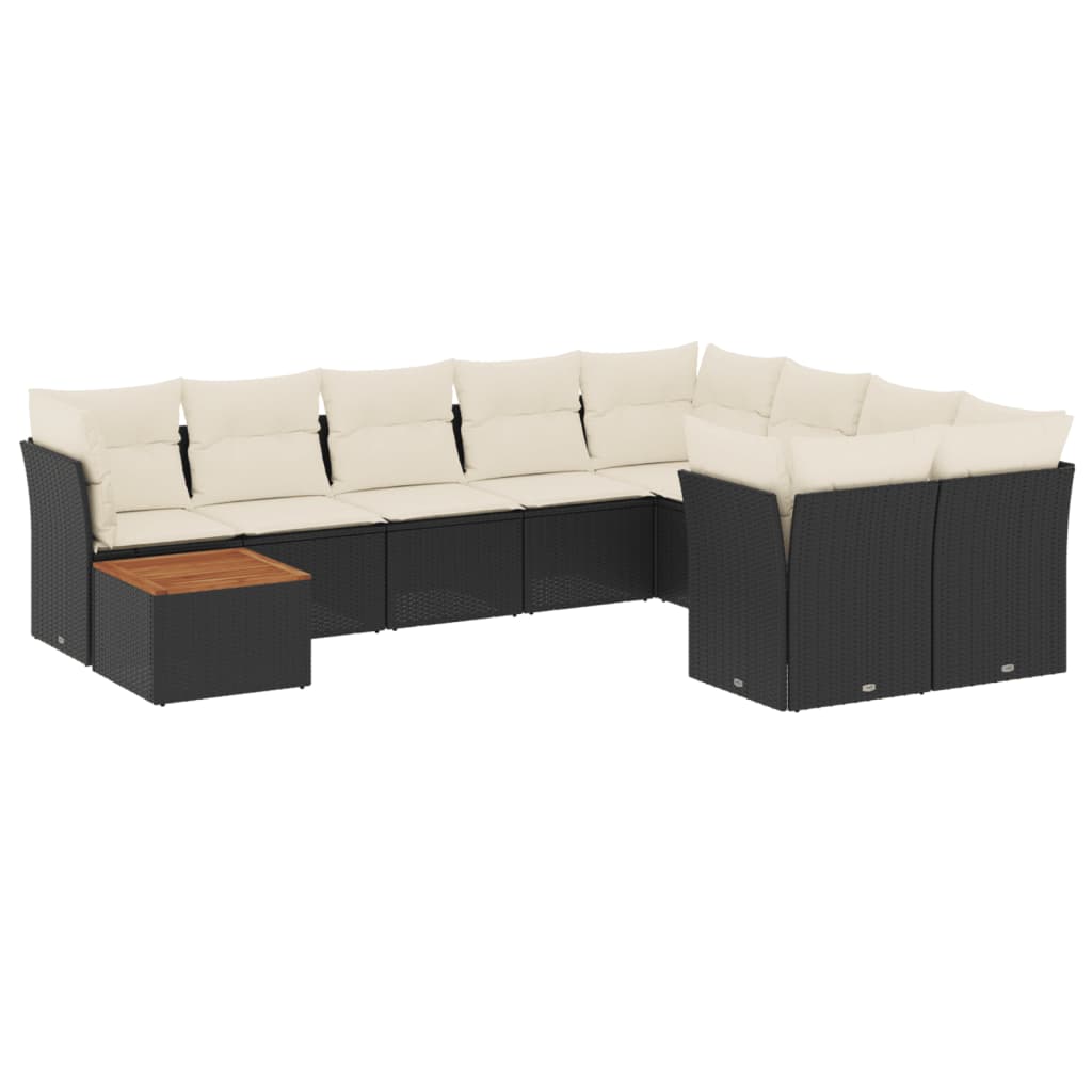 10-delige Loungeset met kussens poly rattan grijs