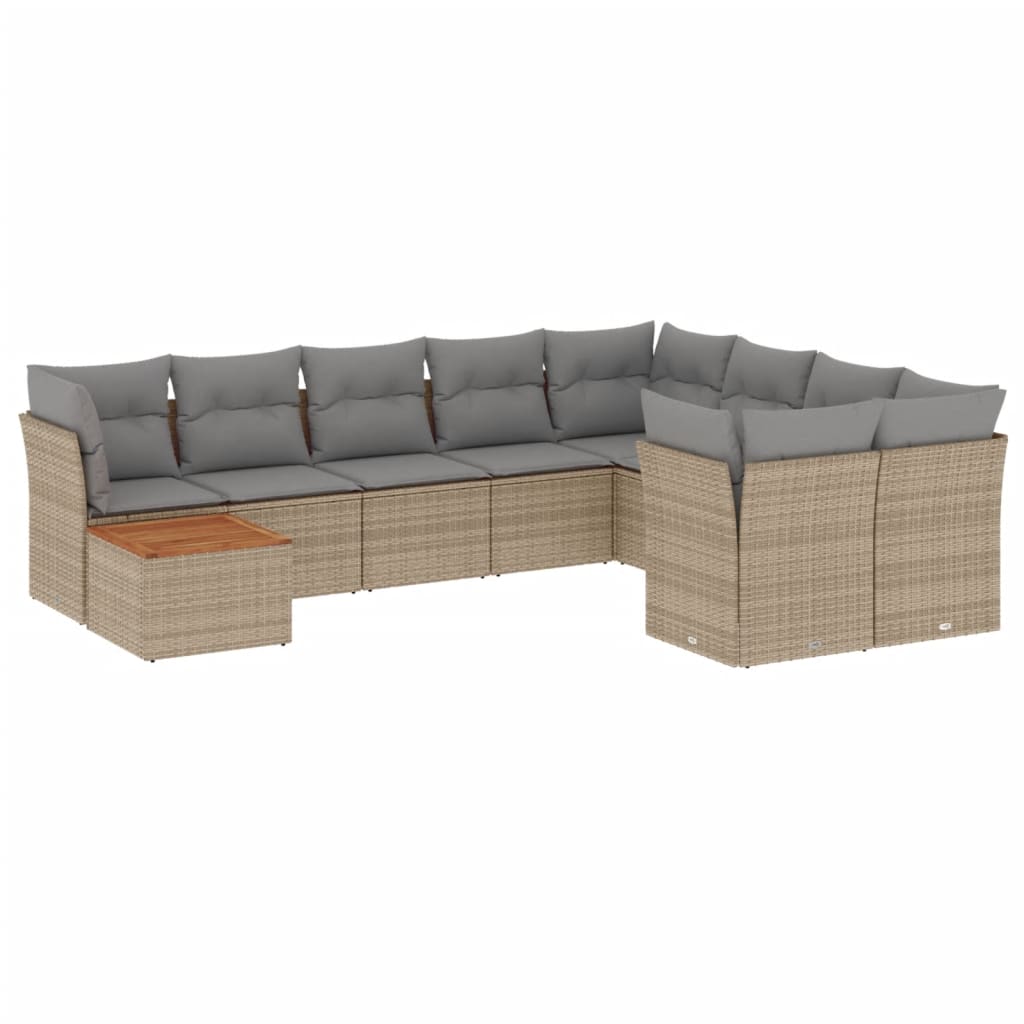 10-delige Loungeset met kussens poly rattan grijs