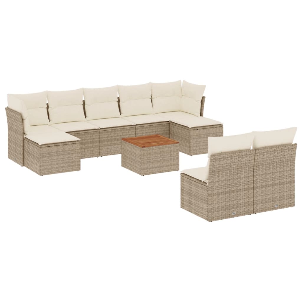 10-delige Loungeset met kussens poly rattan zwart