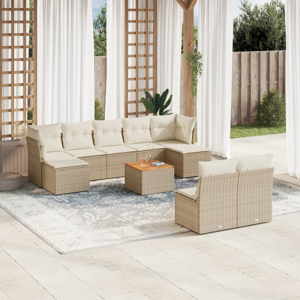 10-delige Loungeset met kussens poly rattan zwart