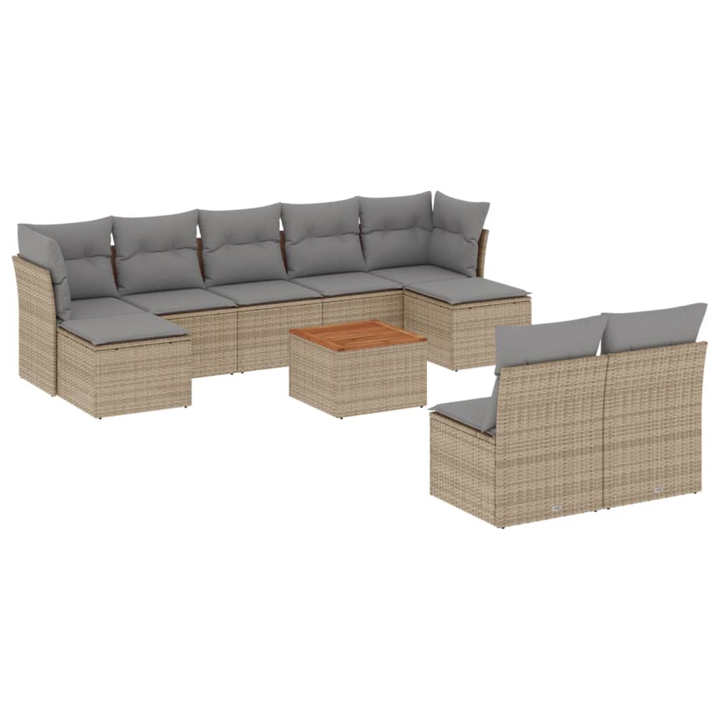 10-delige Loungeset met kussens poly rattan zwart