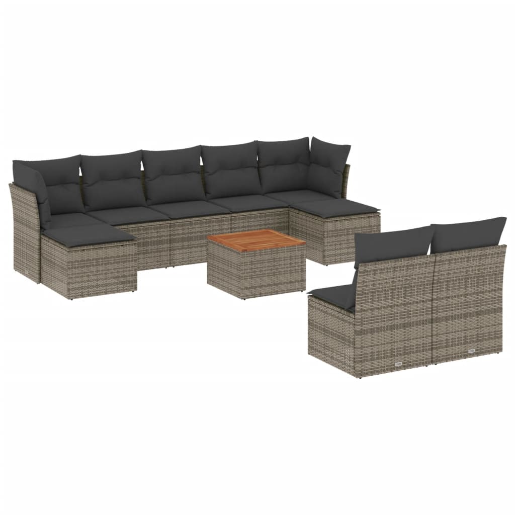 10-delige Loungeset met kussens poly rattan zwart