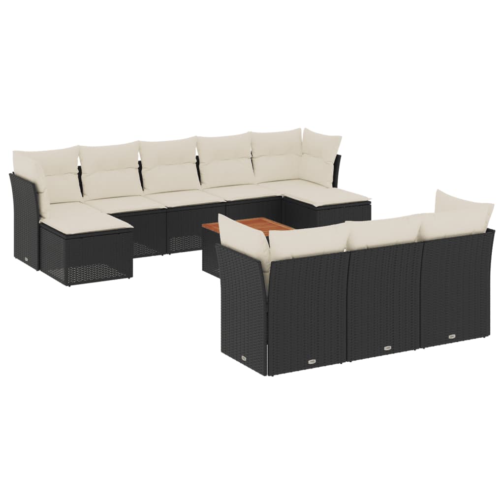 11-delige Tuinset met kussens poly rattan beige