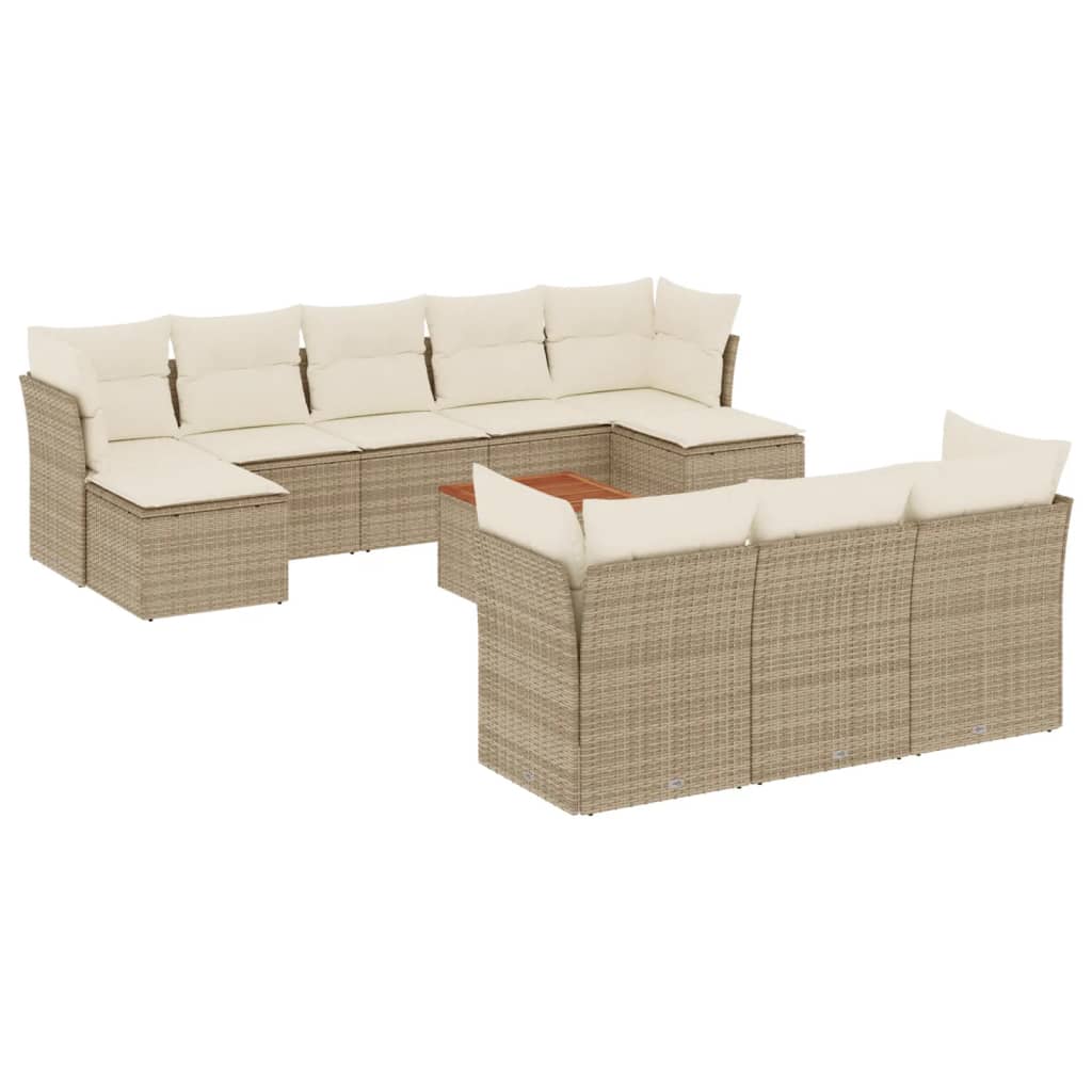 11-delige Tuinset met kussens poly rattan beige