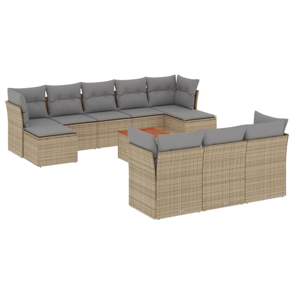 11-delige Tuinset met kussens poly rattan beige