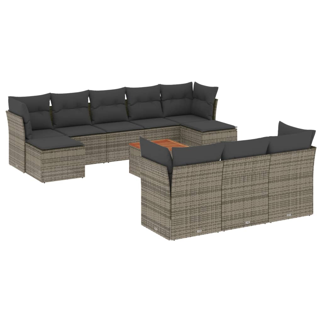 11-delige Tuinset met kussens poly rattan beige