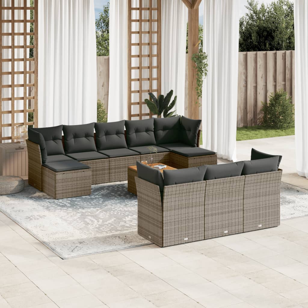 11-delige Tuinset met kussens poly rattan beige