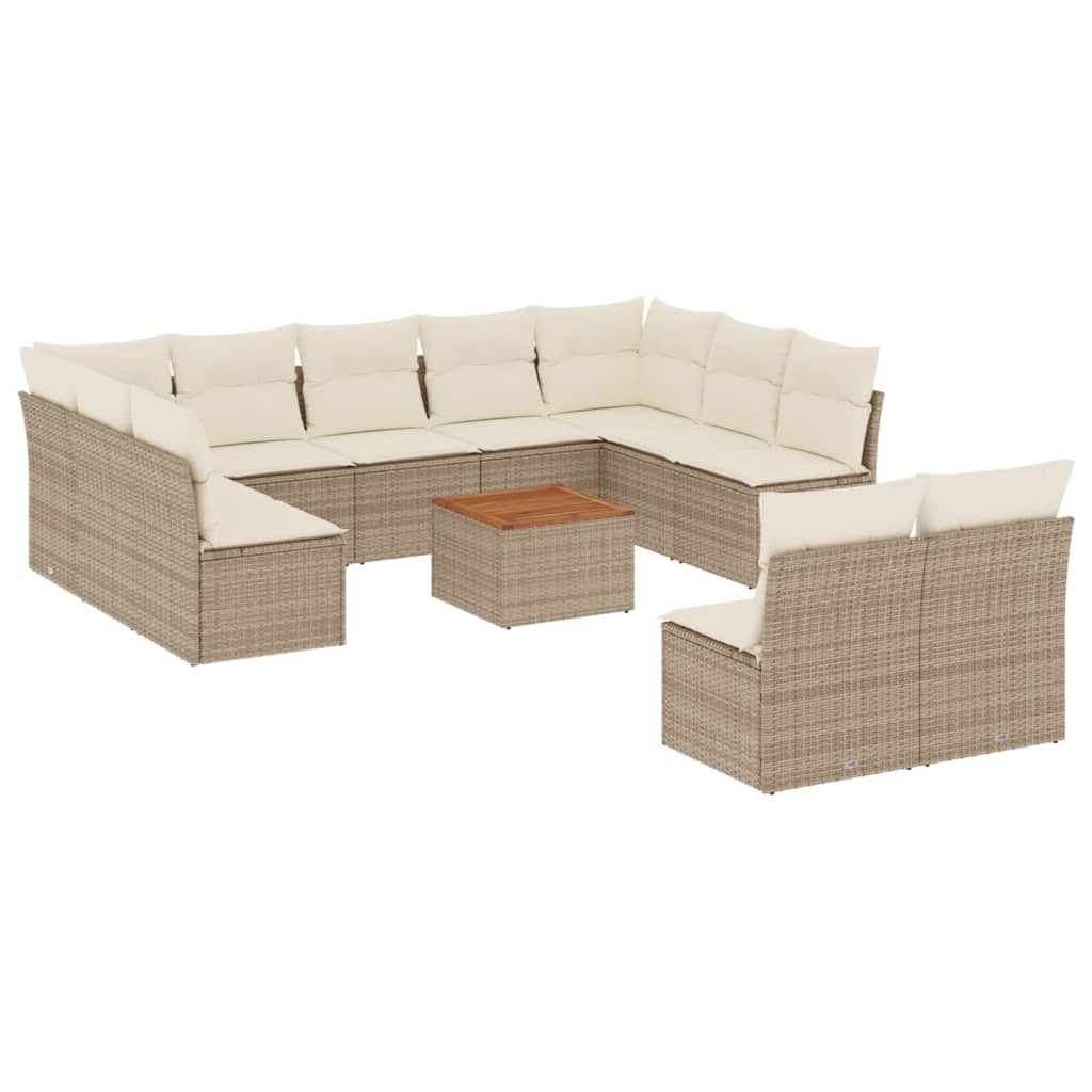 12-delige Loungeset met kussens poly rattan zwart