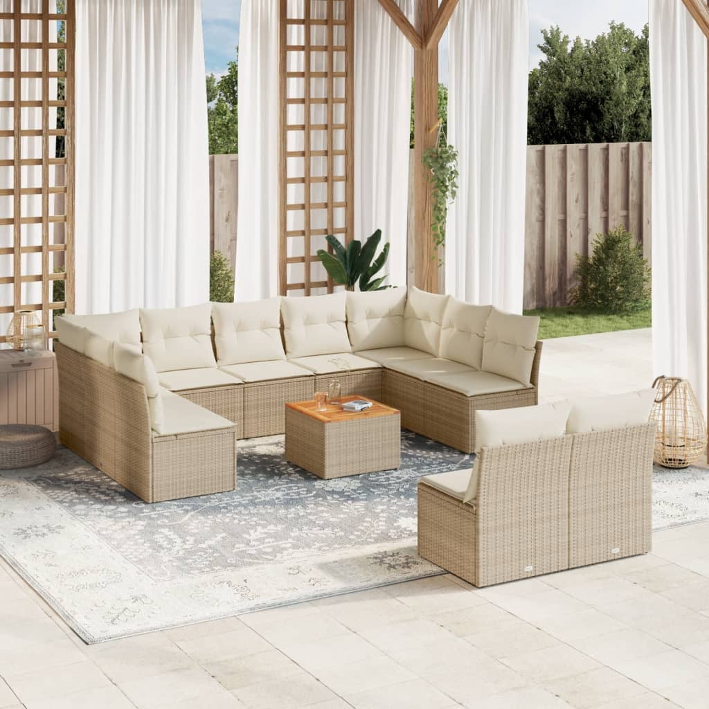 12-delige Loungeset met kussens poly rattan zwart