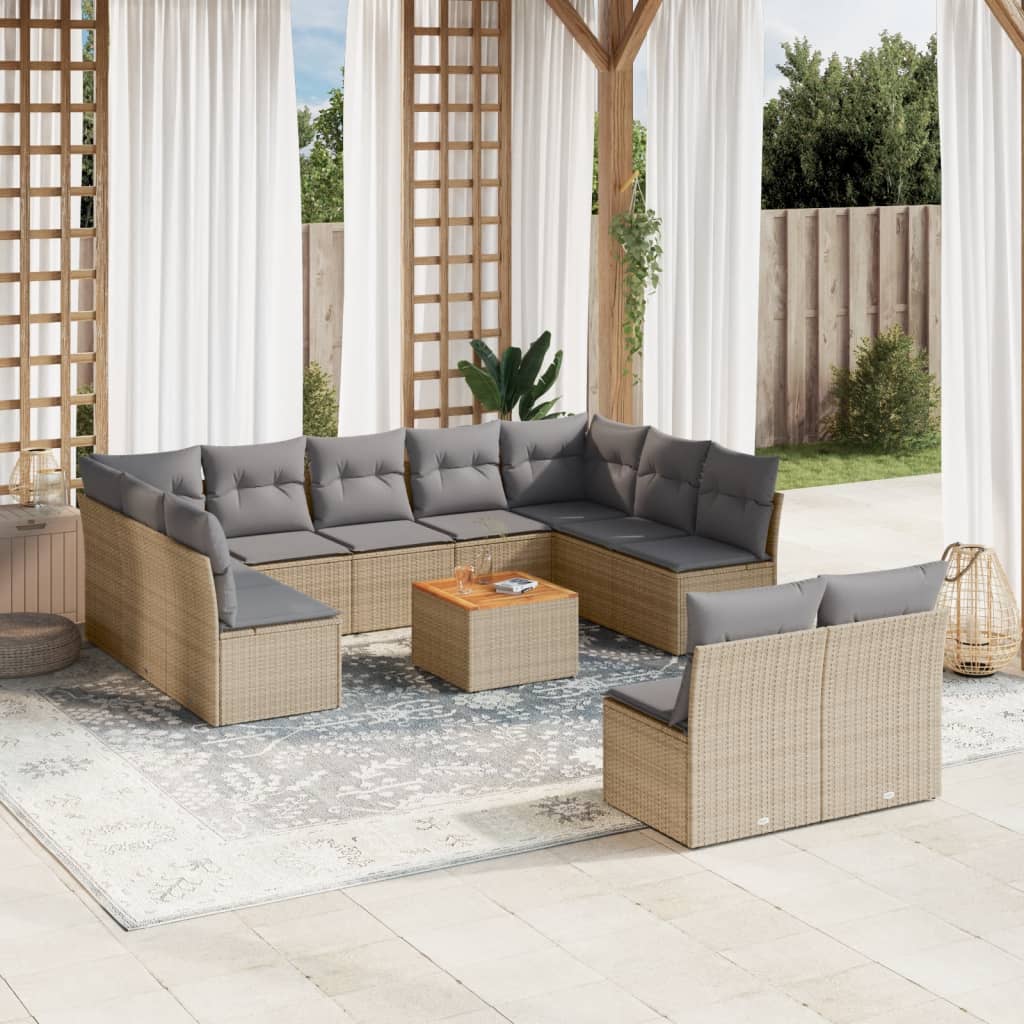 12-delige Loungeset met kussens poly rattan zwart