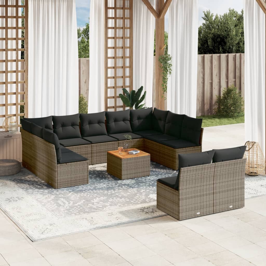 12-delige Loungeset met kussens poly rattan zwart