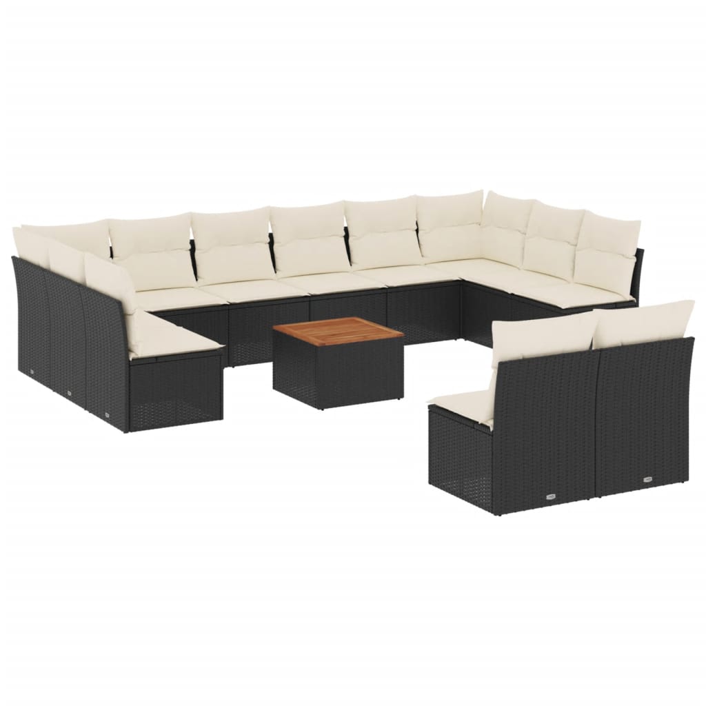 13-delige Loungeset met kussens poly rattan beige