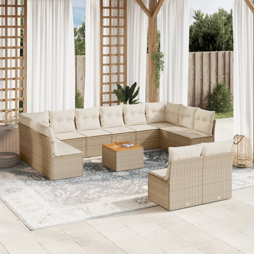 13-delige Loungeset met kussens poly rattan beige