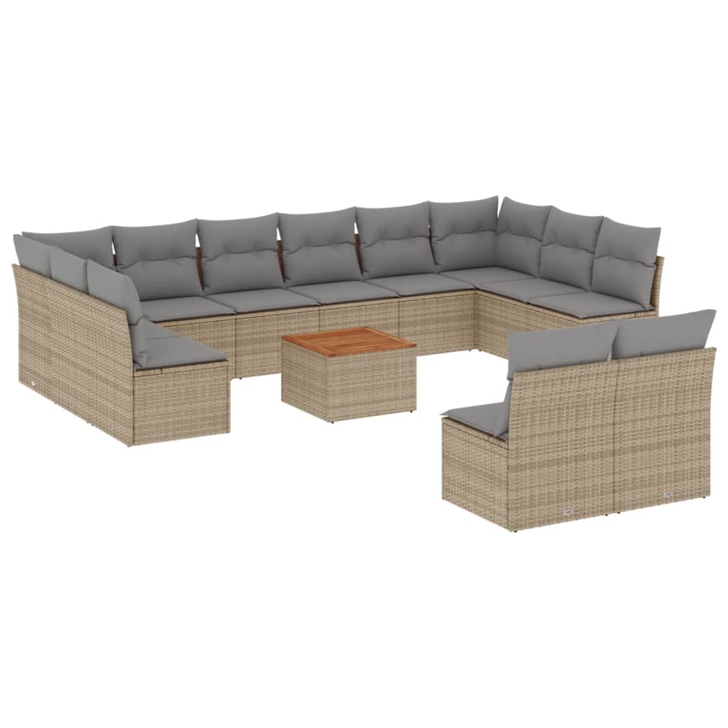 13-delige Loungeset met kussens poly rattan beige