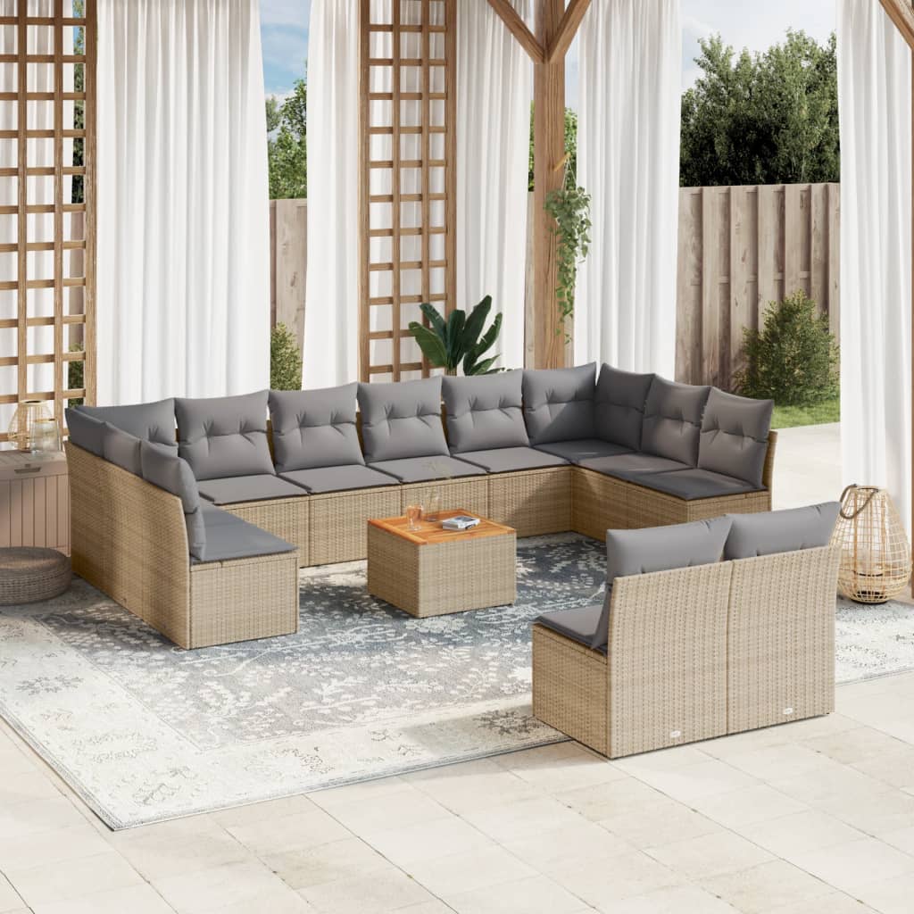 13-delige Loungeset met kussens poly rattan beige