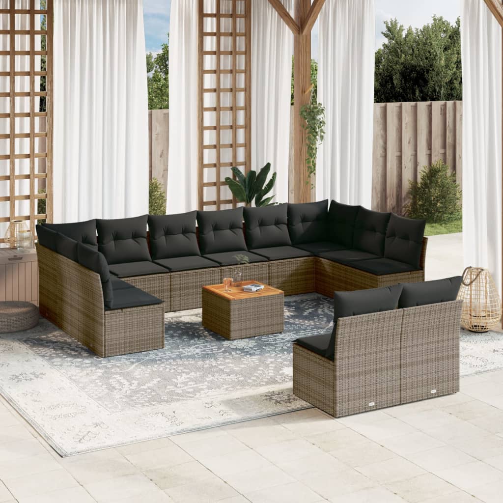 13-delige Loungeset met kussens poly rattan beige