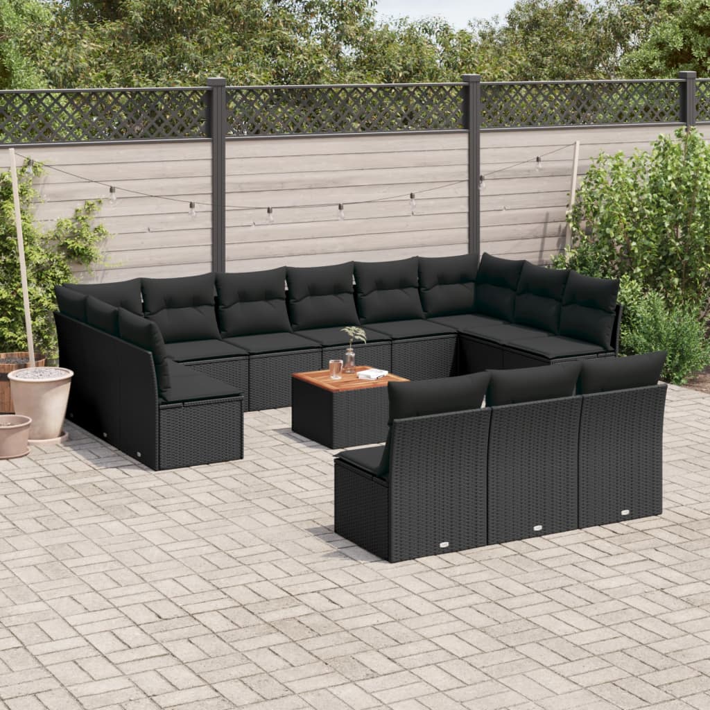 14-delige Loungeset met kussens poly rattan beige