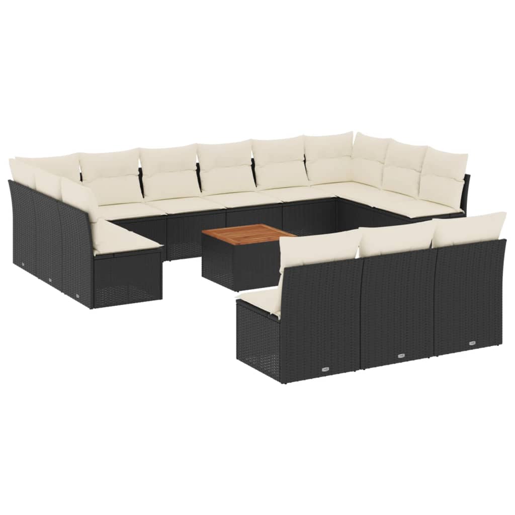 14-delige Loungeset met kussens poly rattan beige