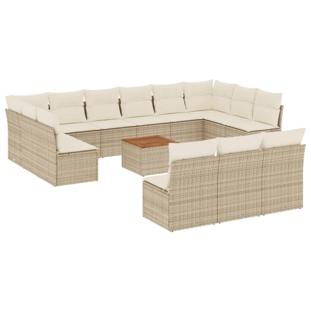 14-delige Loungeset met kussens poly rattan beige