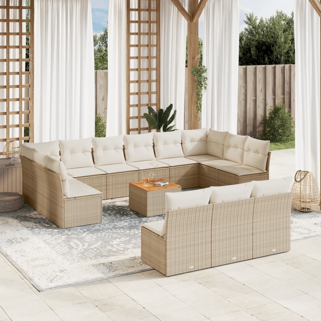 14-delige Loungeset met kussens poly rattan beige