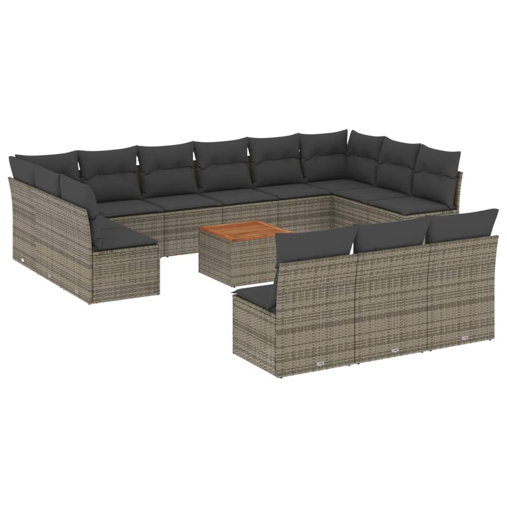 14-delige Loungeset met kussens poly rattan beige