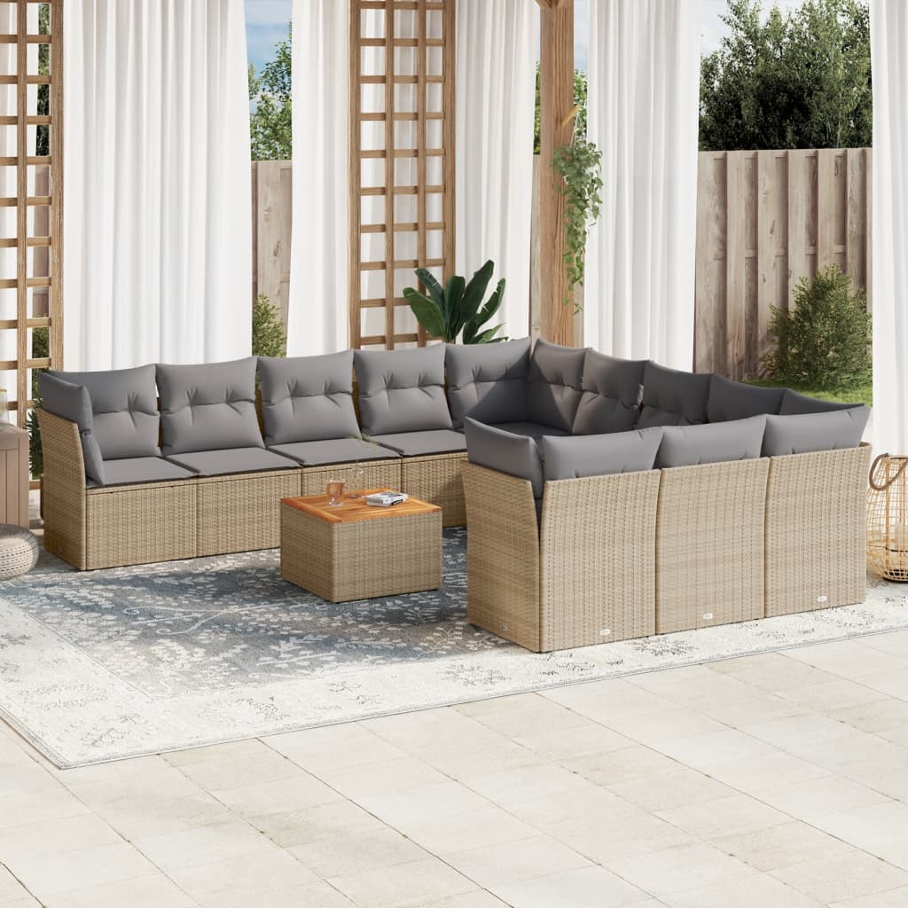 12-delige Loungeset met kussens poly rattan