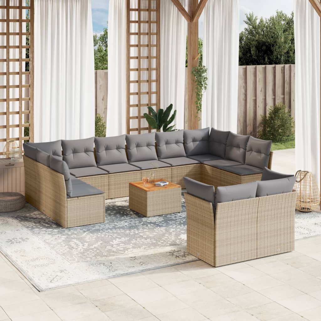 13-delige Loungeset met kussens poly rattan